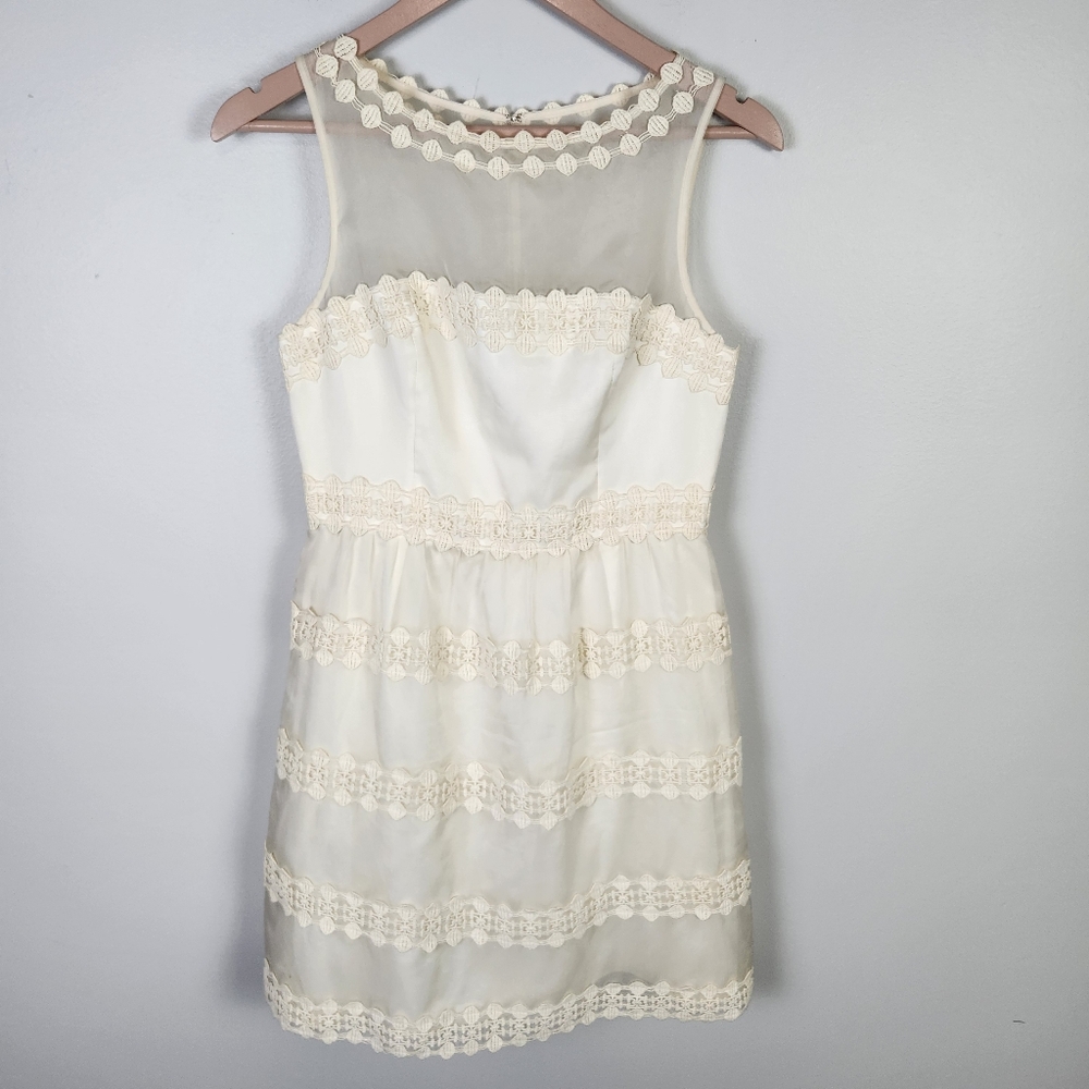 EUC Anthropologie X BHLDN Hitherto Ivory Silk Fit & Flare Mini Dress (6) #609‎